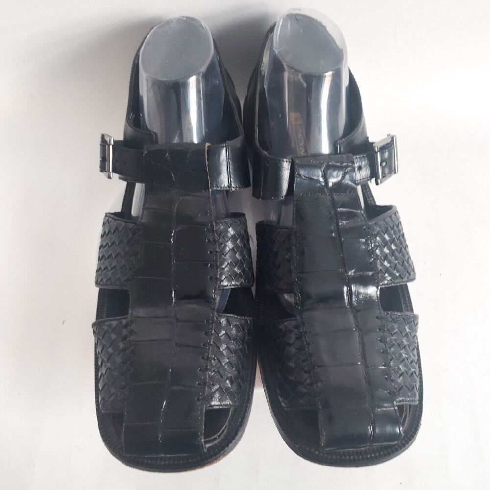 Stacy Adams Black Woven Leather Fisherman Sandals Size 12 Huarache Silver Buckle - Picture 5 of 13